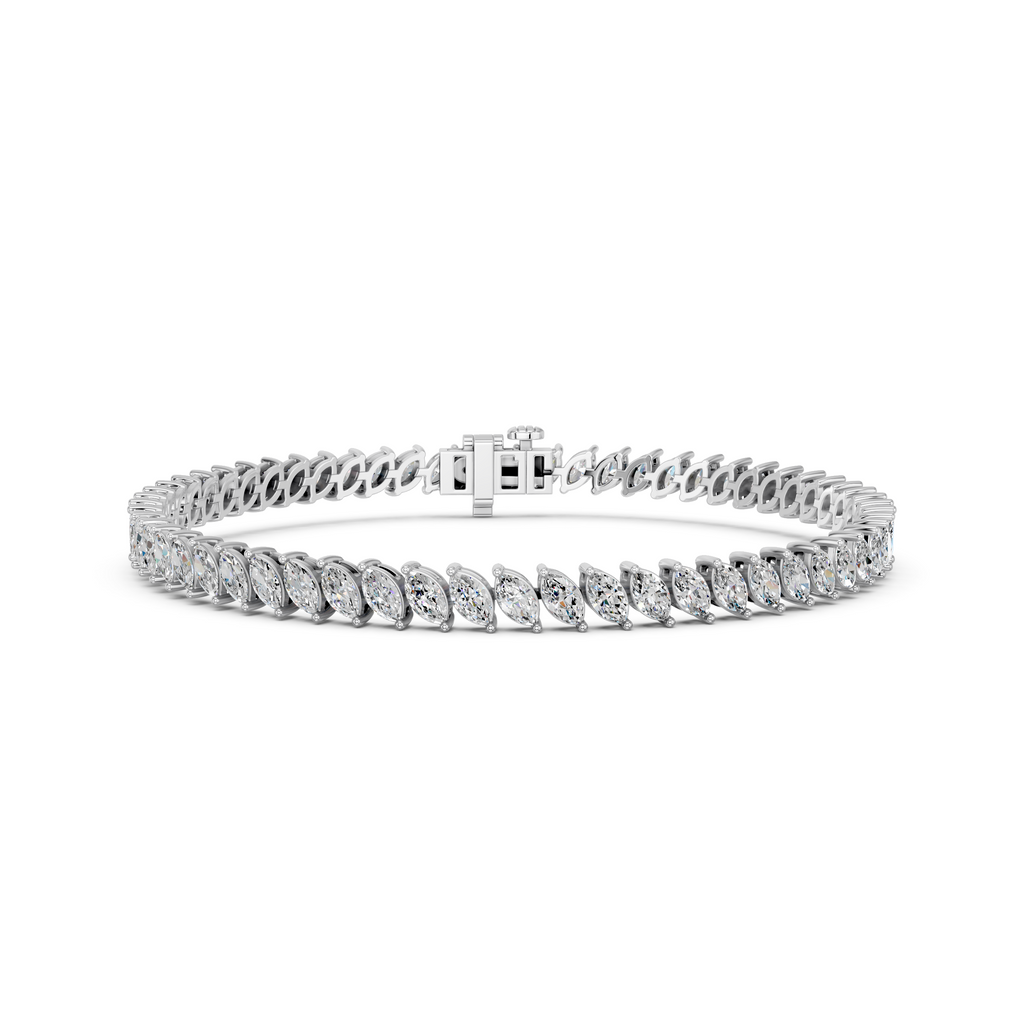 Angled Marquise Lab Diamond Tennis Bracelet in 14K White Gold – front view
