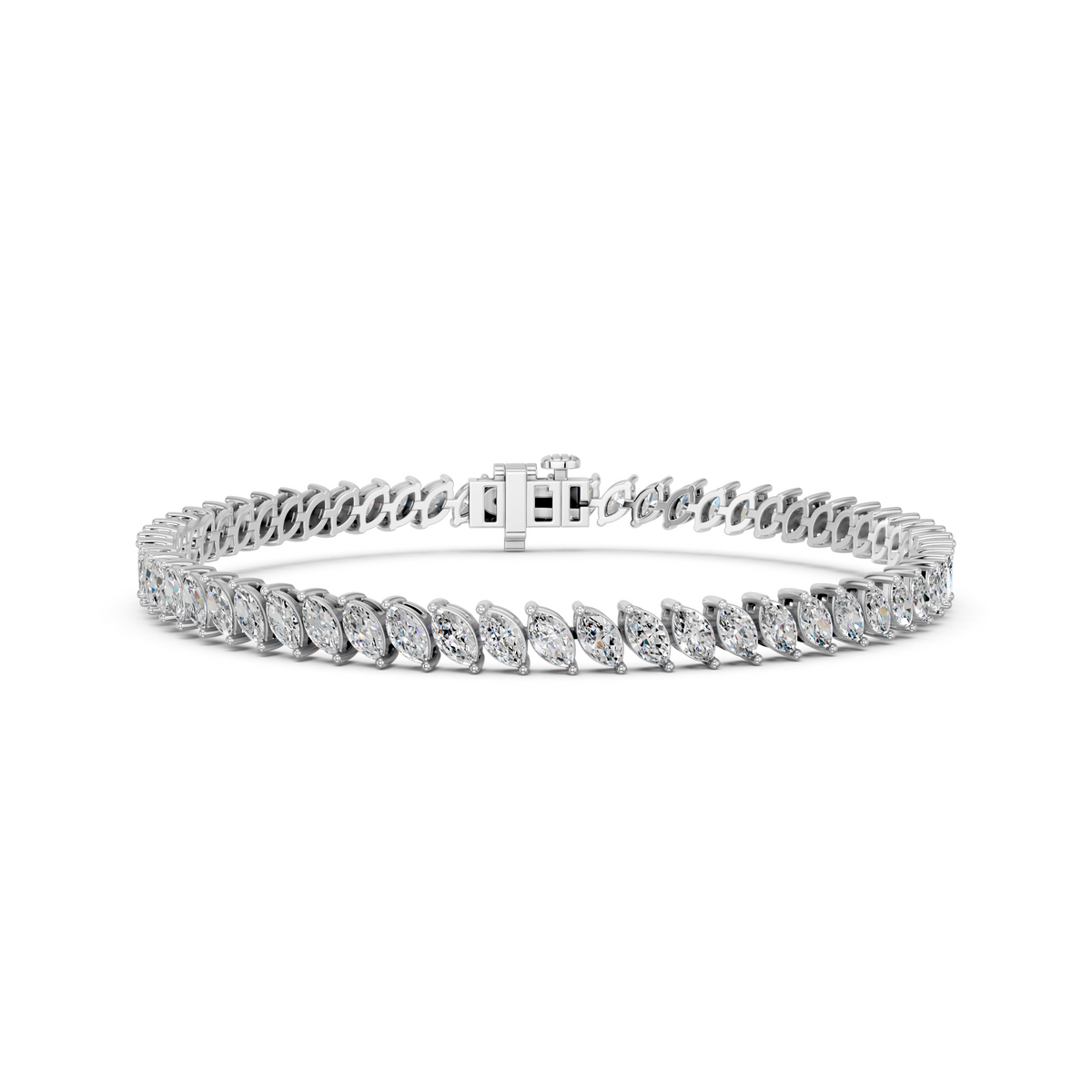 Angled Marquise Lab Diamond Tennis Bracelet in 14K White Gold – front view