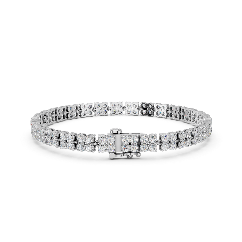 Round Lab Diamond Flower Fashion Bracelet in 14K White Gold – back view