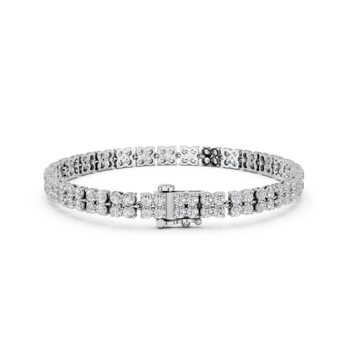 Round Lab Diamond Flower Fashion Bracelet in 14K White Gold – back view