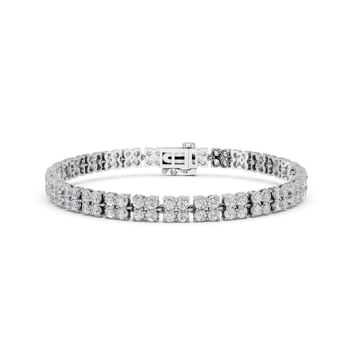 Round Lab Diamond Flower Fashion Bracelet in 14K White Gold – front view