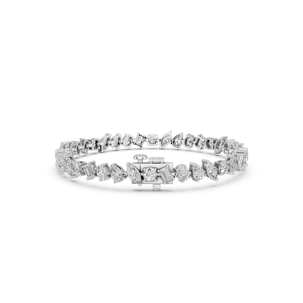 Multi  Shape Lab Diamond Angled Line Bracelate in 14K White Gold – back view