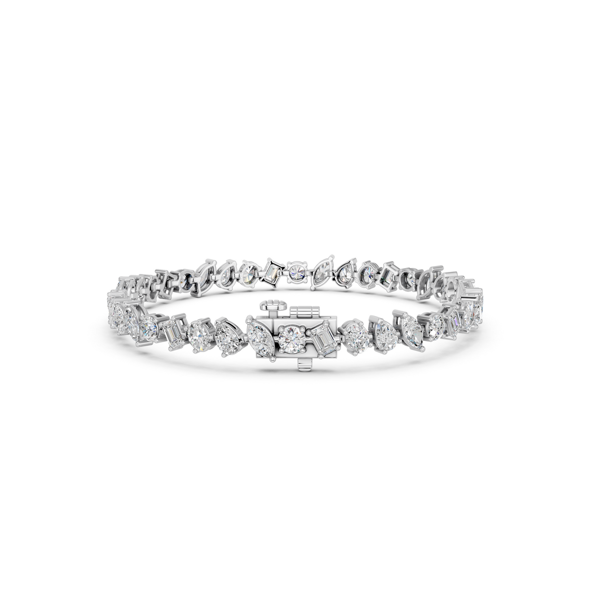 Multi  Shape Lab Diamond Angled Line Bracelate in 14K White Gold – back view