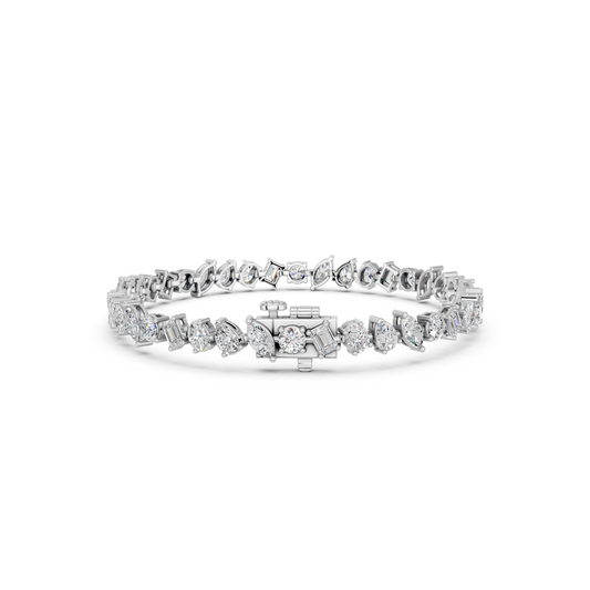 Multi  Shape Lab Diamond Angled Line Bracelate in 14K White Gold – back view