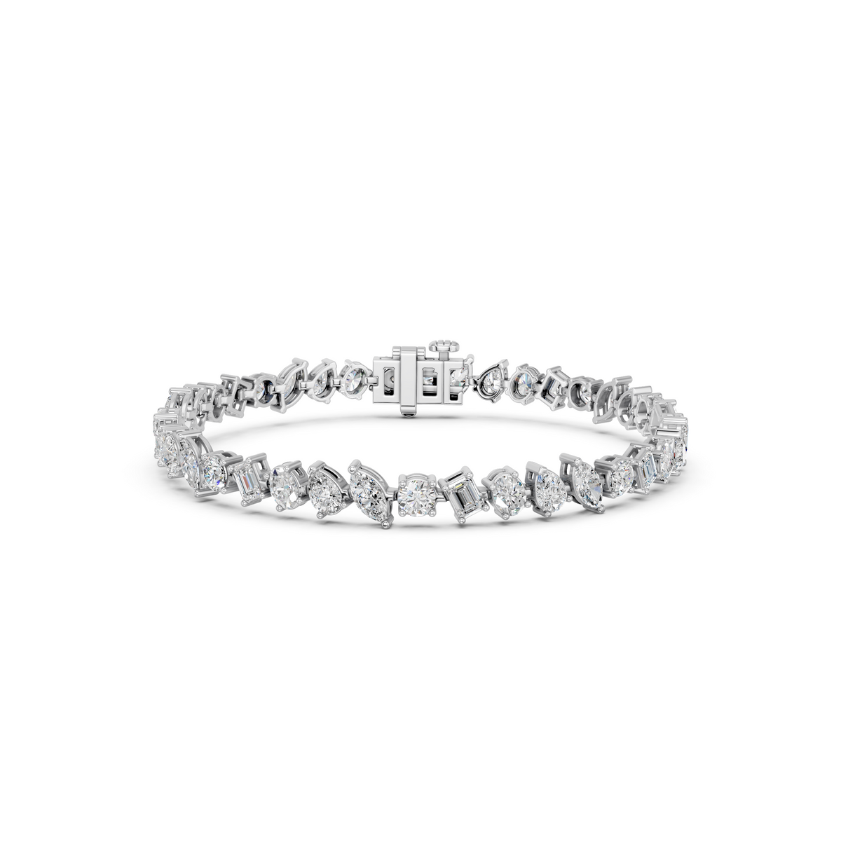 Multi  Shape Lab Diamond Angled Line Bracelate in 14K White Gold – front view