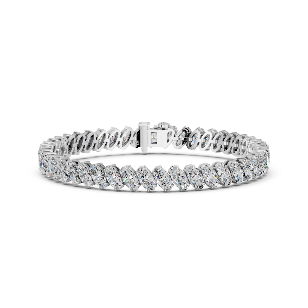 Angled Moval Lab Diamond Tennis Bracelet in 14K White Gold – front view