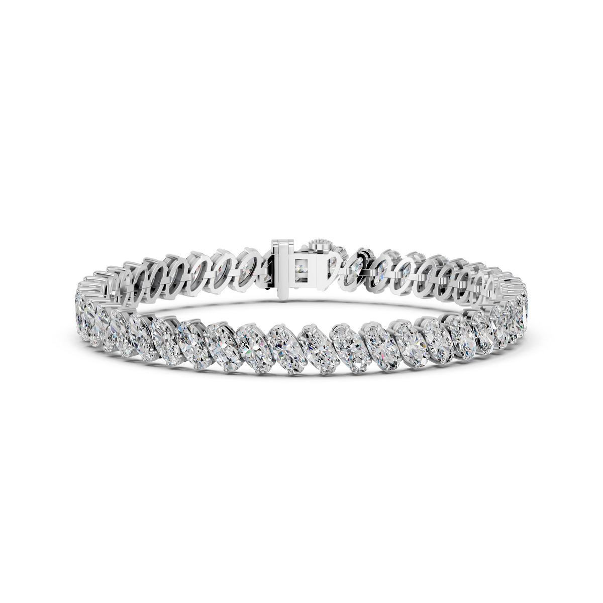 Angled Moval Lab Diamond Tennis Bracelet in 14K White Gold – front view