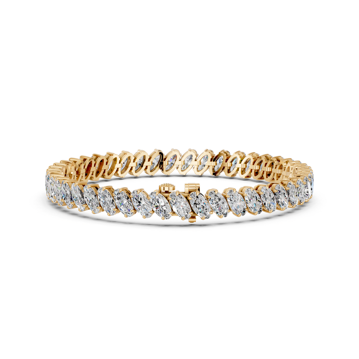 Angled Moval Lab Diamond Tennis Bracelet in 14K Yellow Gold – back view