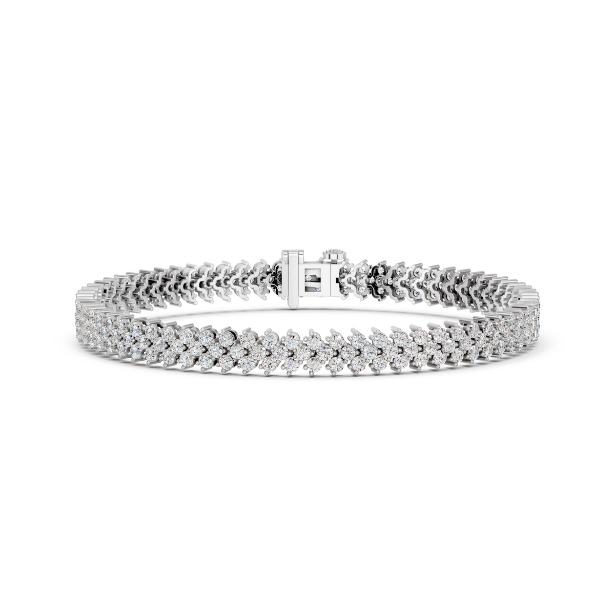 Round Lab Diamond Chevron Tennis Bracelet in 14K White Gold – front view