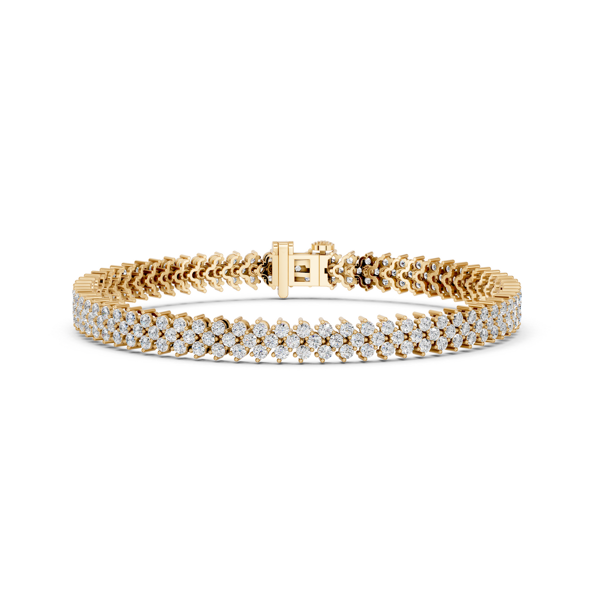Round Lab Diamond Chevron Tennis Bracelet in 14K Yellow Gold – front view