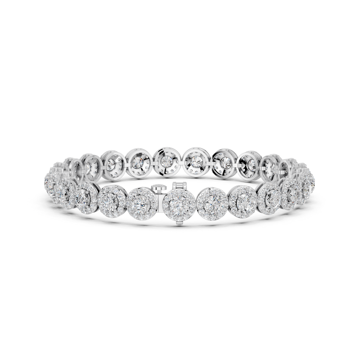 Round Lab Diamond Halo Tennis Bracelet in 14K White Gold – back view