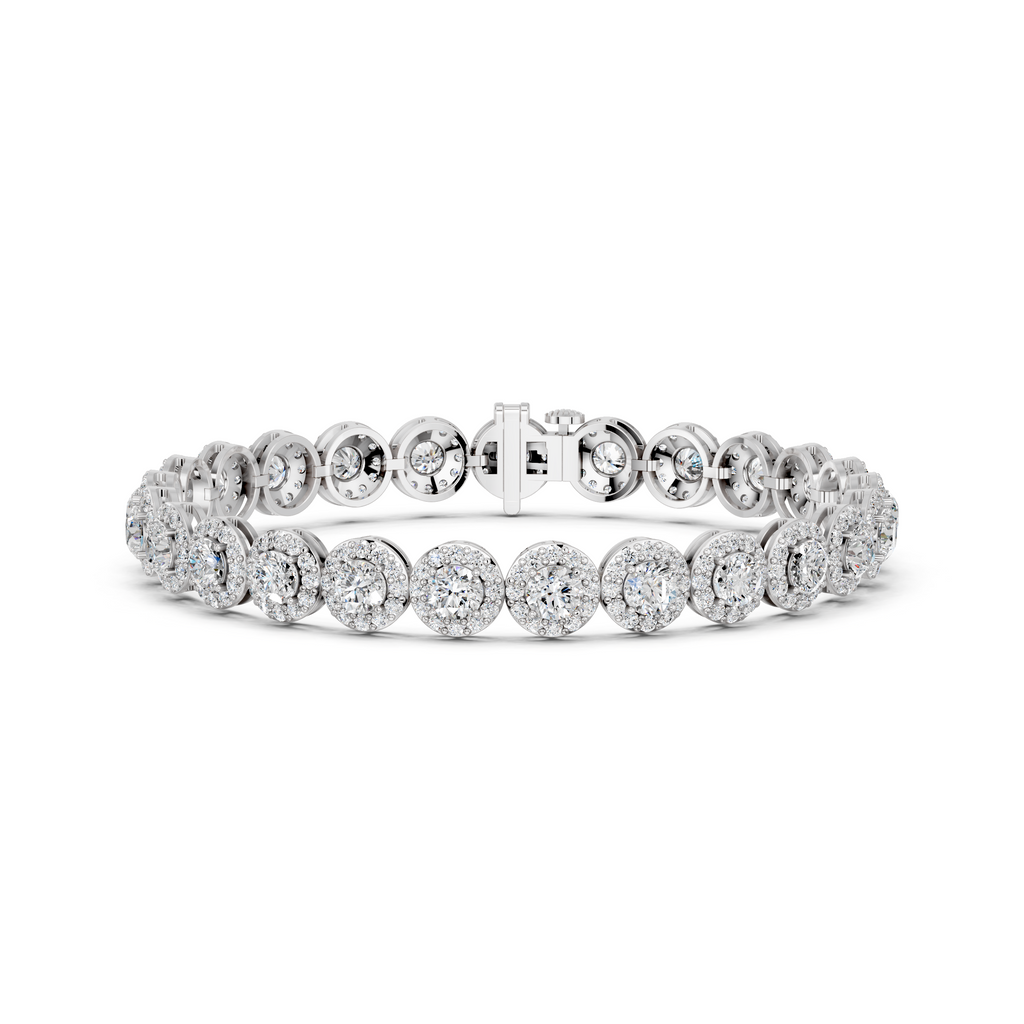 Round Lab Diamond Halo Tennis Bracelet in 14K White Gold – front view