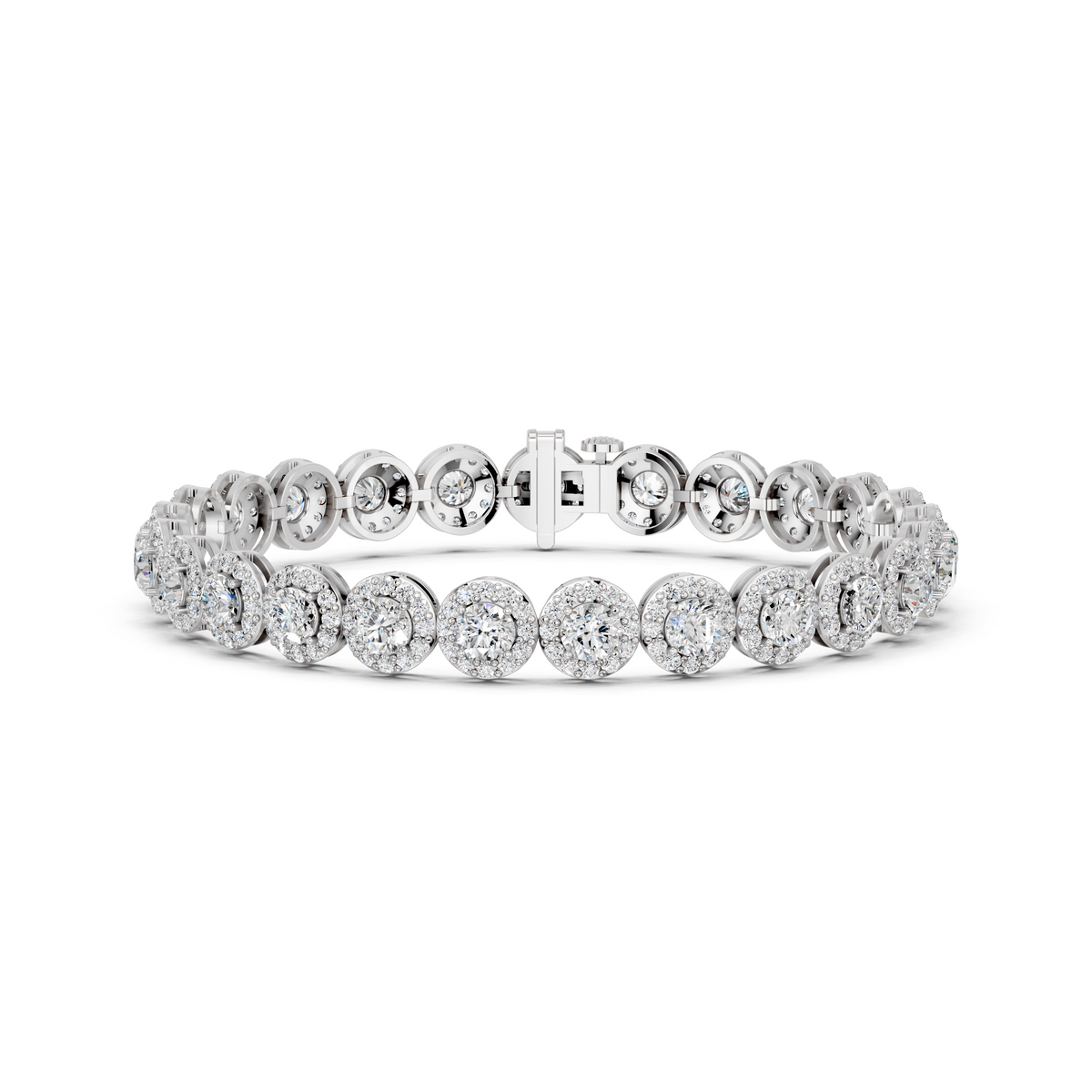 Round Lab Diamond Halo Tennis Bracelet in 14K White Gold – front view