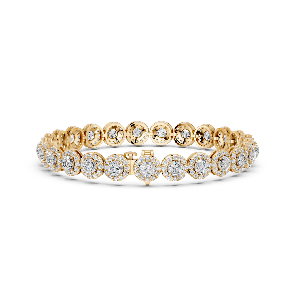 Round Lab Diamond Halo Tennis Bracelet in 14K Yellow Gold – back view