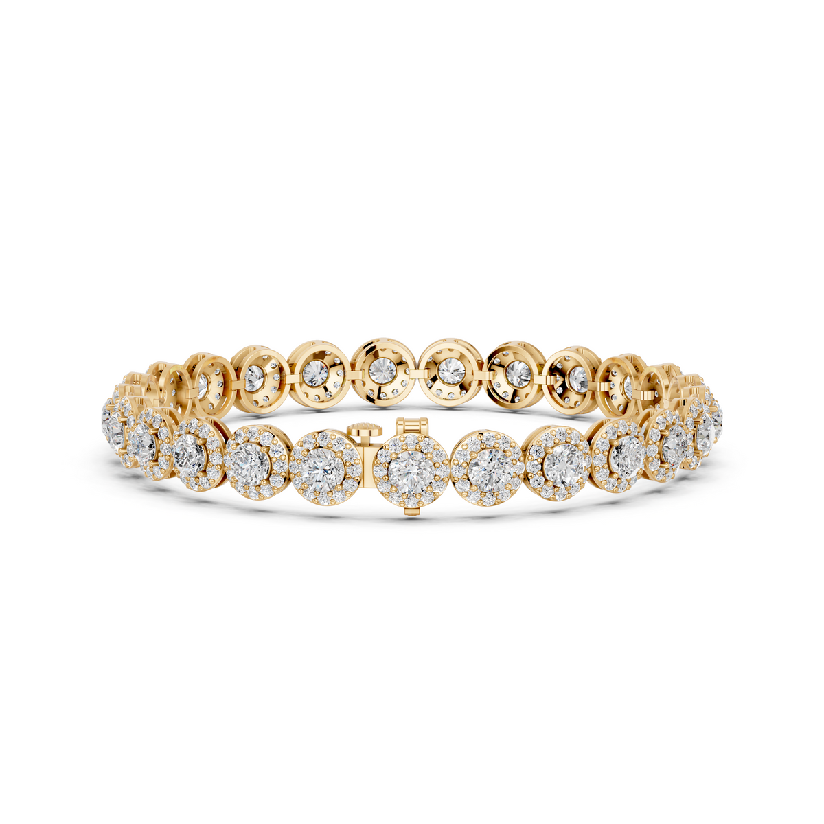 Round Lab Diamond Halo Tennis Bracelet in 14K Yellow Gold – back view