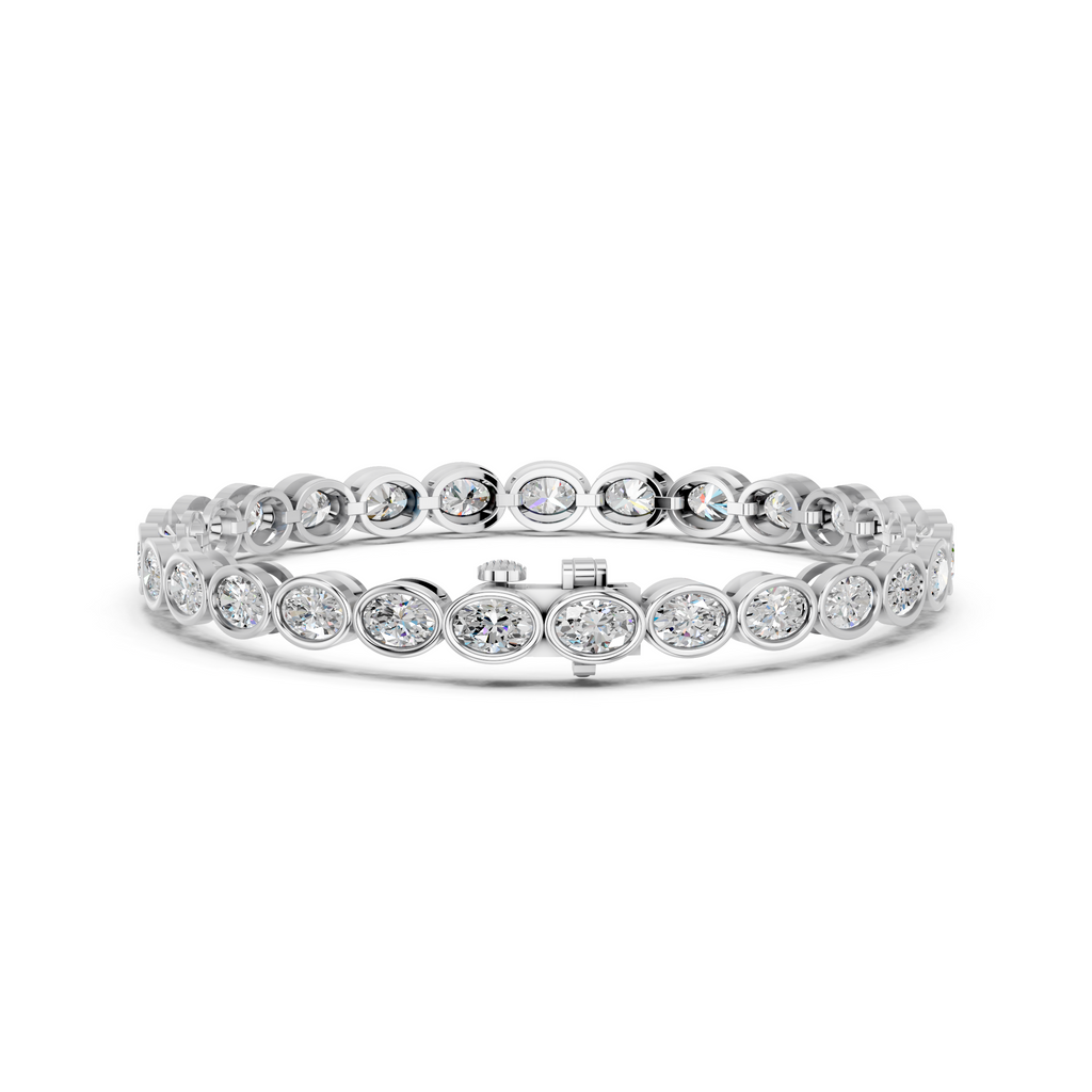 Oval Lab Diamond E-W Bezel Tennis Bracelet in 14K White Gold – back view