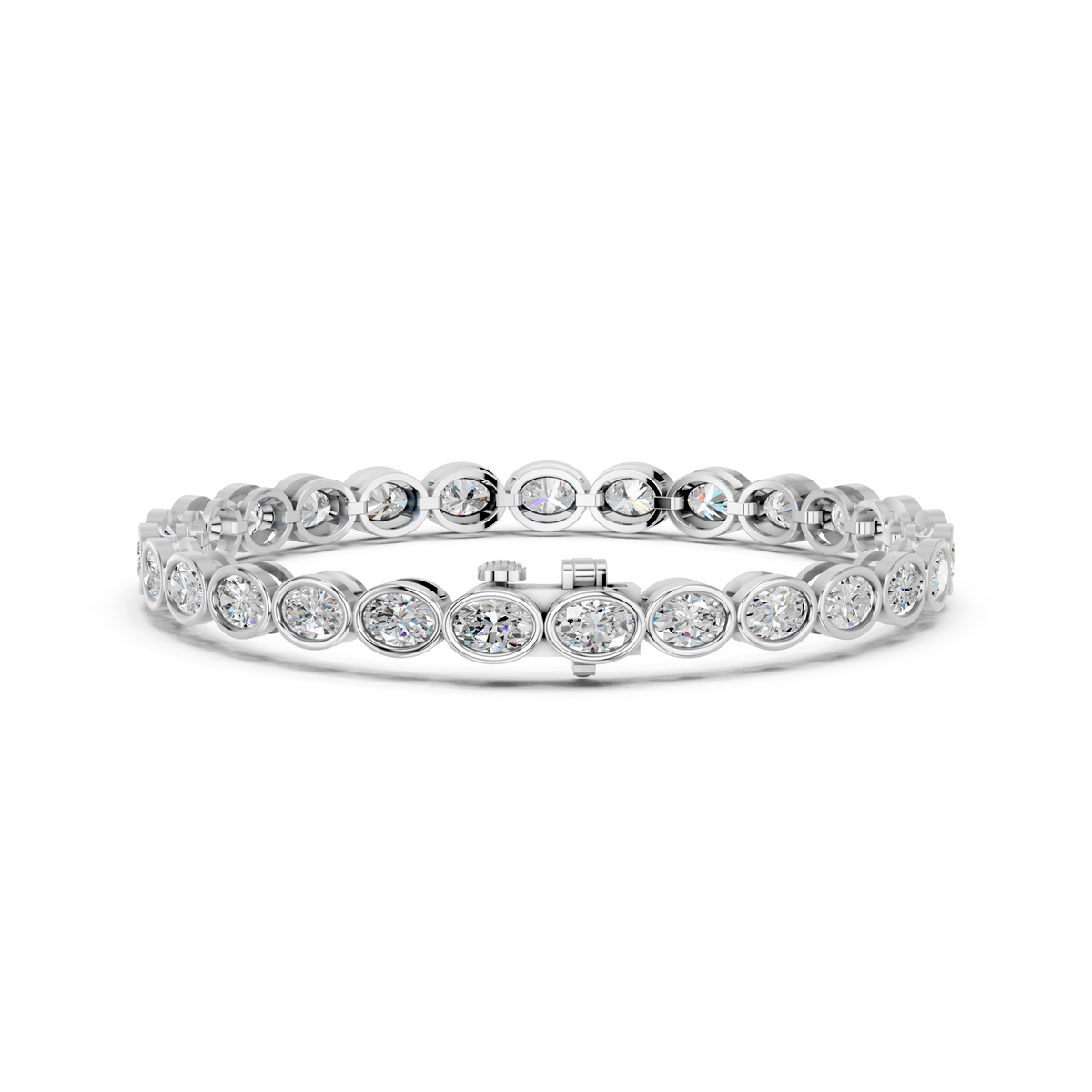 Oval Lab Diamond E-W Bezel Tennis Bracelet in 14K White Gold – back view