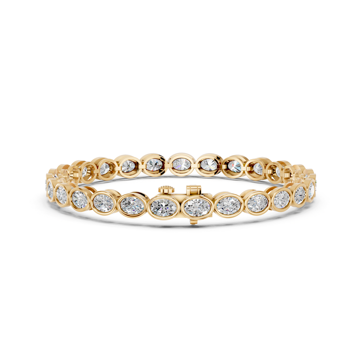 Oval Lab Diamond E-W Bezel Tennis Bracelet in 14K Yellow Gold – back view