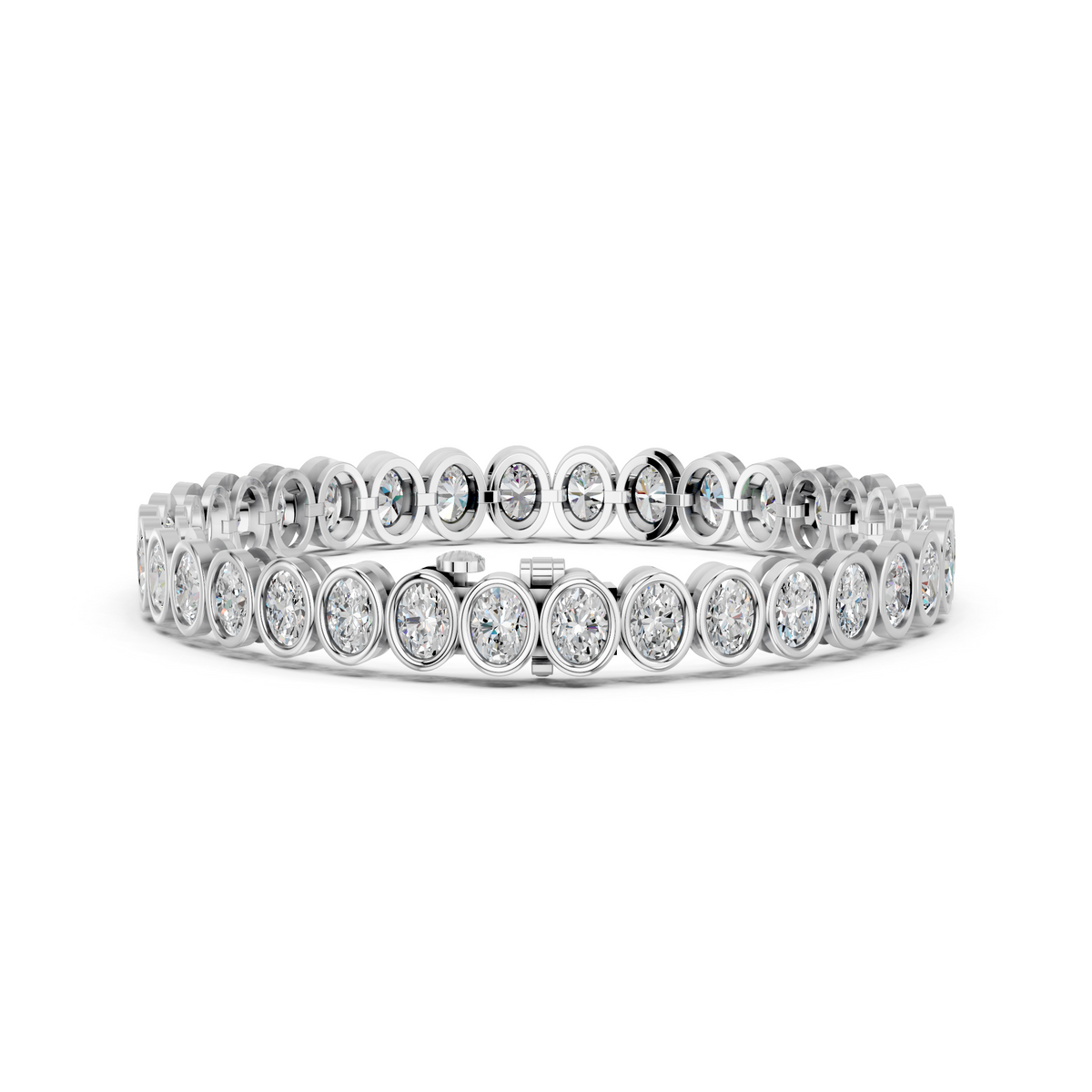 Oval Lab Diamond N-S Bezel Tennis Bracelet in 14K White Gold – back view