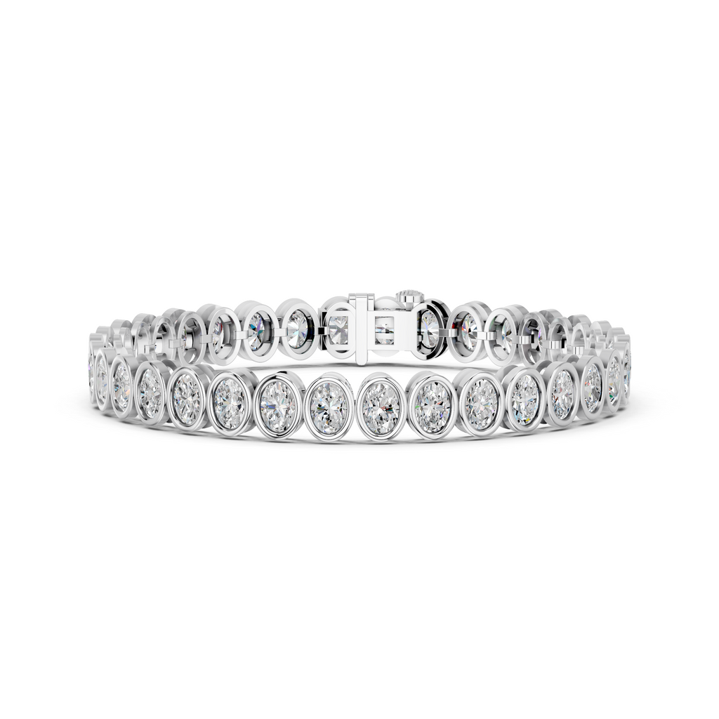 Oval Lab Diamond N-S Bezel Tennis Bracelet in 14K White Gold – front view