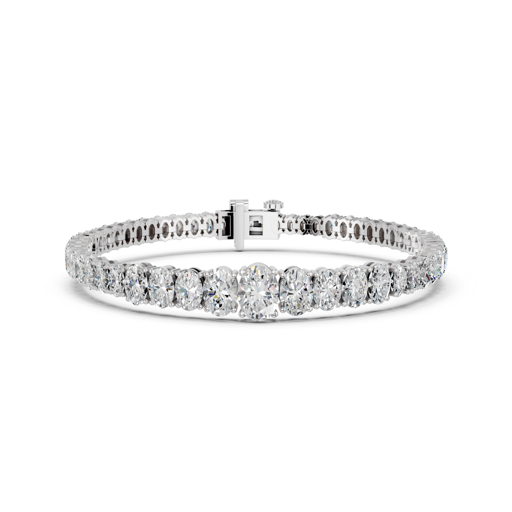 Oval Lab Diamond Graduating Bracelet in 14K White Gold – front view