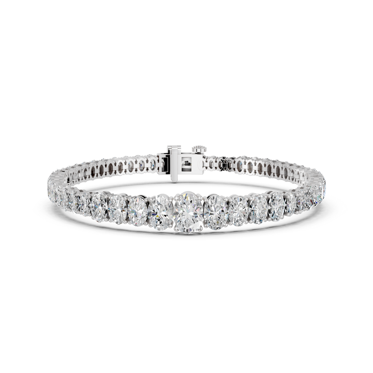 Oval Lab Diamond Graduating Bracelet in 14K White Gold – front view