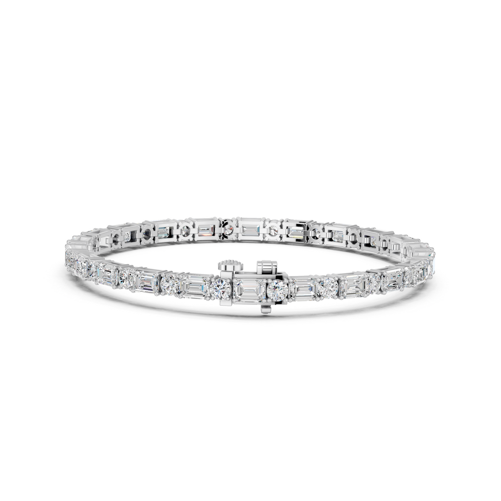 Alternating Emerald Cut And Round Lab Diamond Tennis Bracelet in 14K White Gold – back view