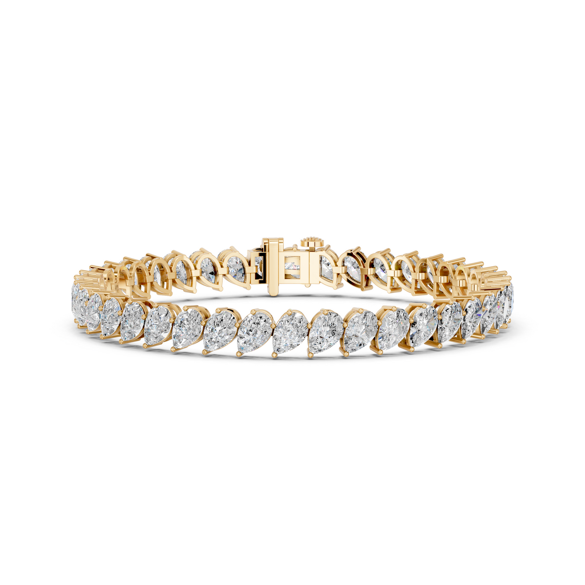 Angled Pear Lab Diamond Tennis Bracelet in 14K Yellow Gold – front view