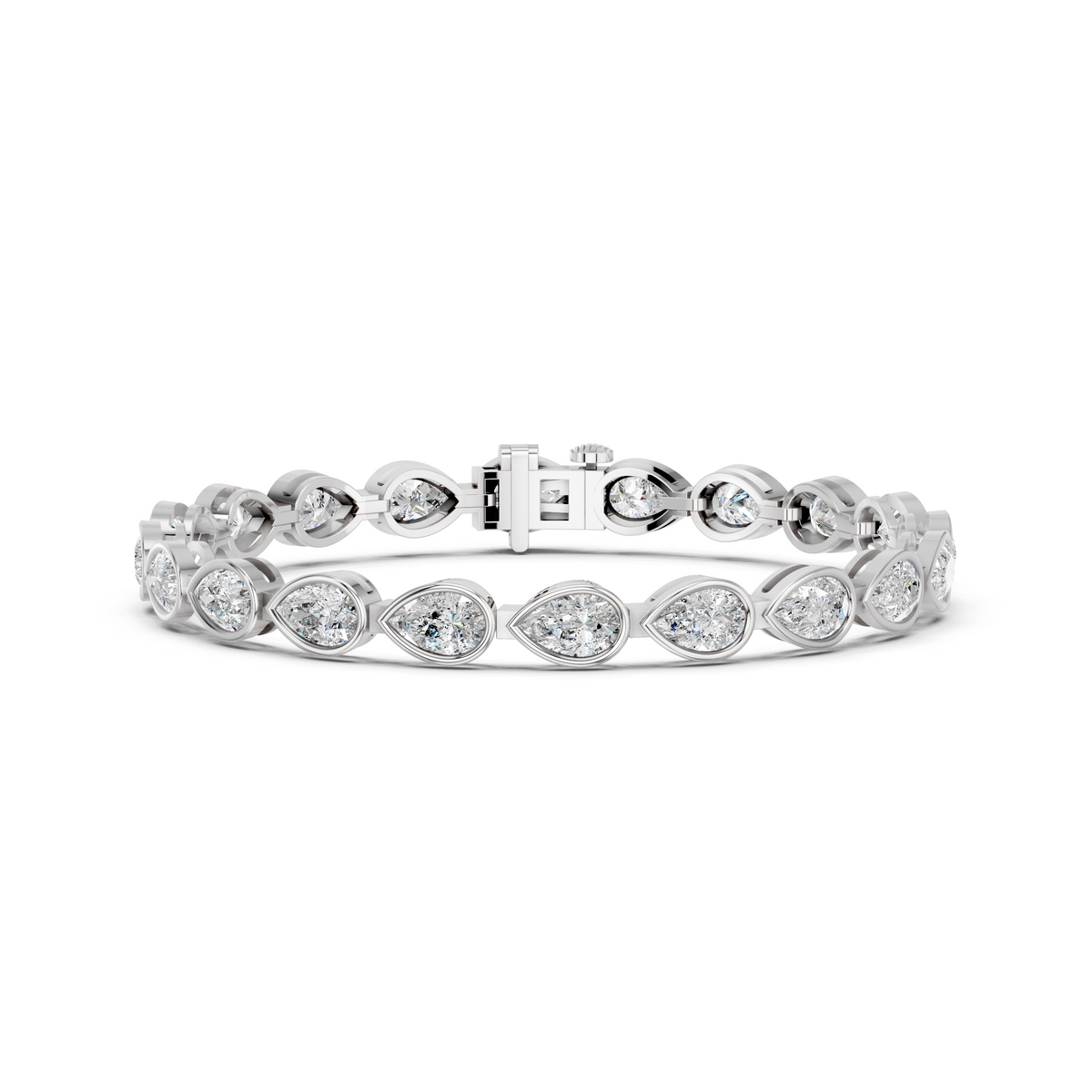 Pear Lab Diamond E-W Bezel Tennis Bracelet in 14K White Gold – front view