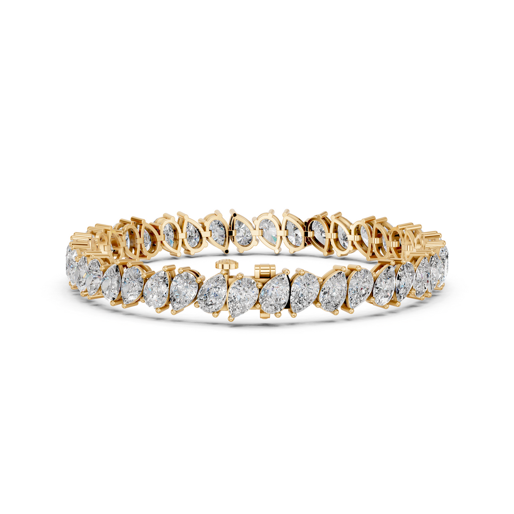 Angled Alternating Pear Lab Diamond Tennis Bracelet in 14K Yellow Gold – back view