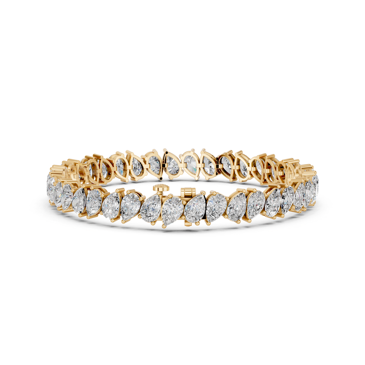 Angled Alternating Pear Lab Diamond Tennis Bracelet in 14K Yellow Gold – back view