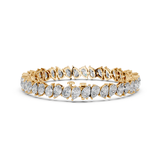 Angled Alternating Pear Lab Diamond Tennis Bracelet in 14K Yellow Gold – back view