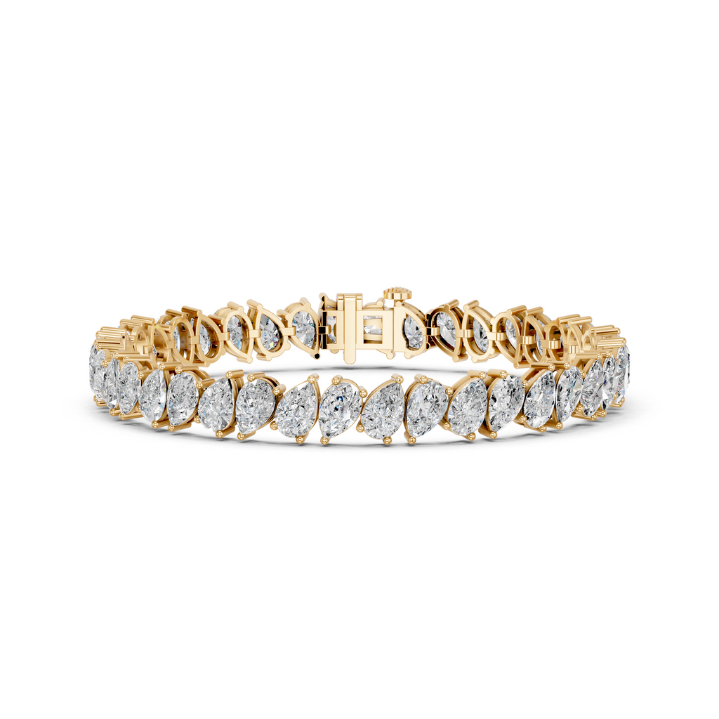Angled Alternating Pear Lab Diamond Tennis Bracelet in 14K Yellow Gold – front view