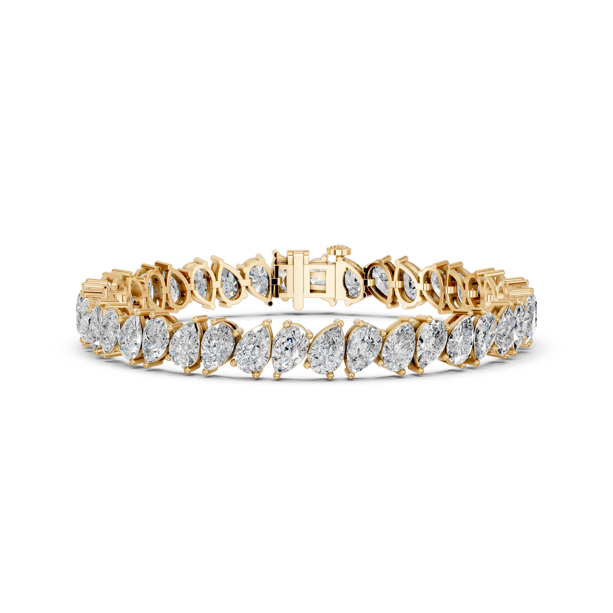 Angled Alternating Pear Lab Diamond Tennis Bracelet in 14K Yellow Gold – front view