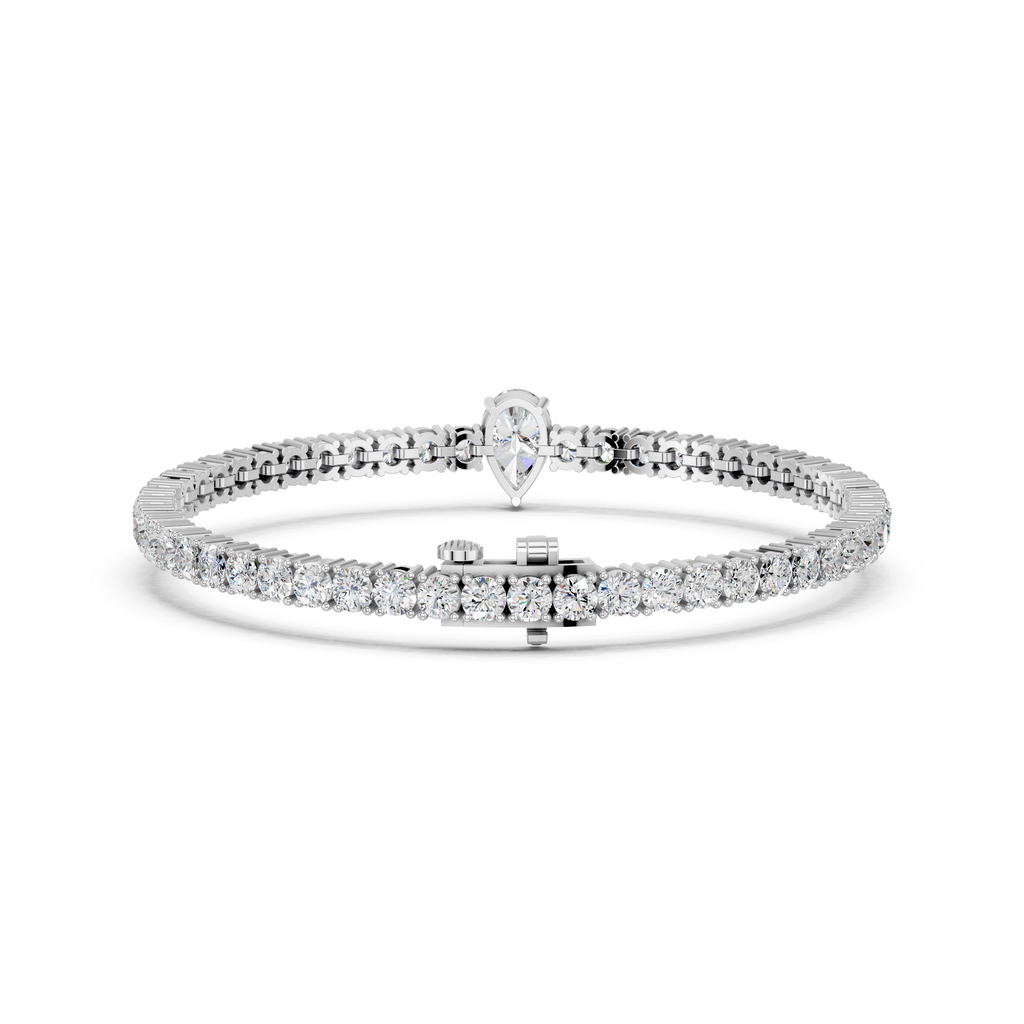 Pear Center Stone Lab Diamond Tennis Bracelet in 14K White Gold – back view