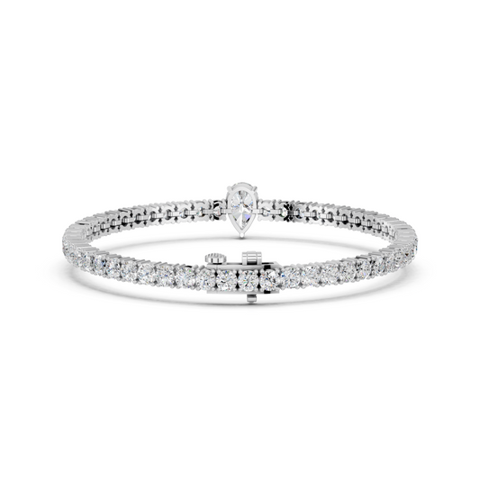 Pear Center Stone Lab Diamond Tennis Bracelet in 14K White Gold – back view
