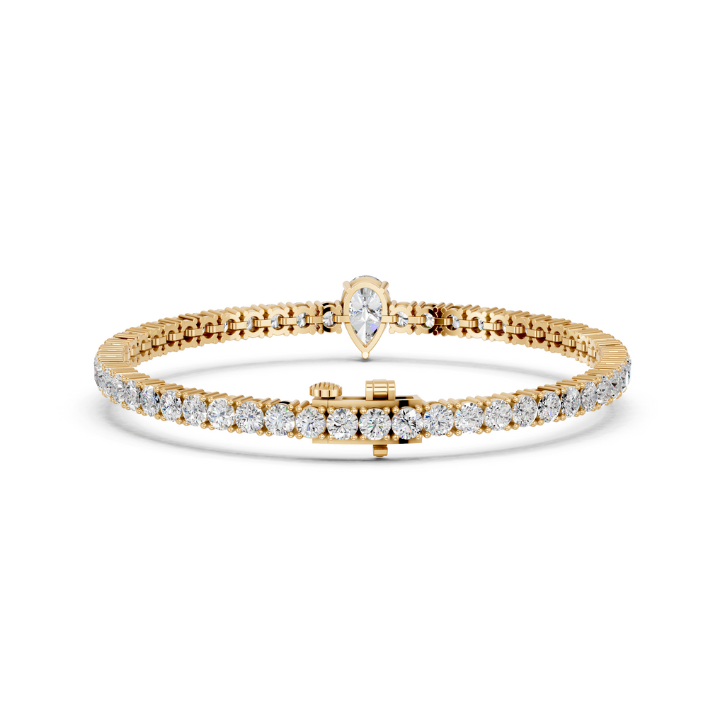 Pear Center Stone Lab Diamond Tennis Bracelet in 14K Yellow Gold – back view