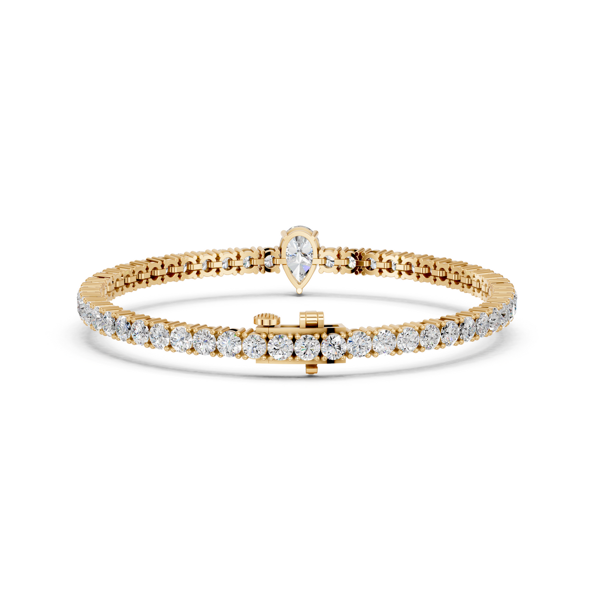 Pear Center Stone Lab Diamond Tennis Bracelet in 14K Yellow Gold – back view