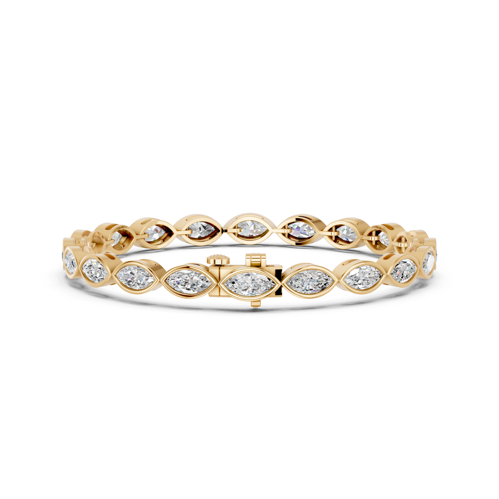 Marquise Lab Diamond E-W Bezel Tennis Bracelet in 14K Yellow Gold – back view