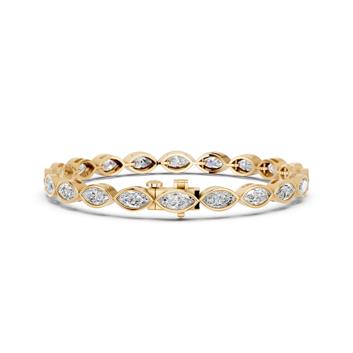 Marquise Lab Diamond E-W Bezel Tennis Bracelet in 14K Yellow Gold – back view