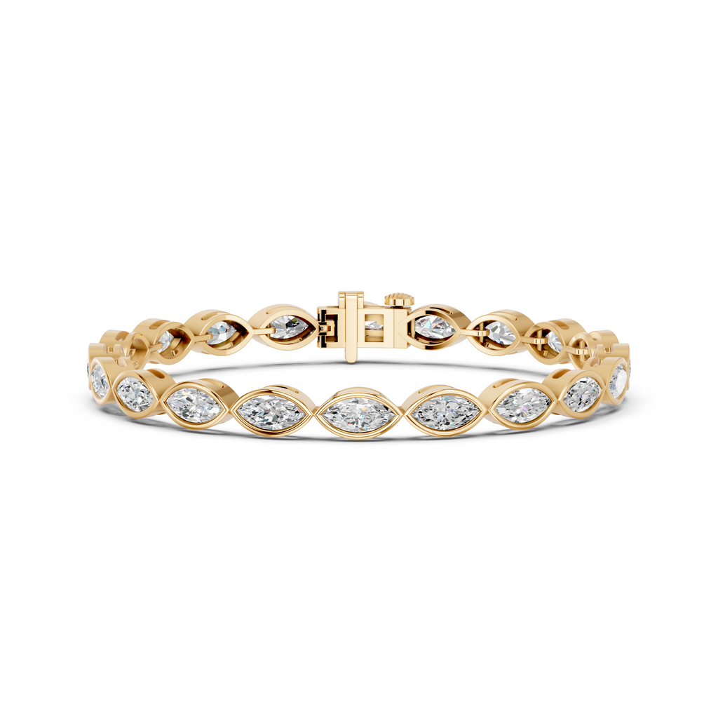 Marquise Lab Diamond E-W Bezel Tennis Bracelet in 14K Yellow Gold – front view