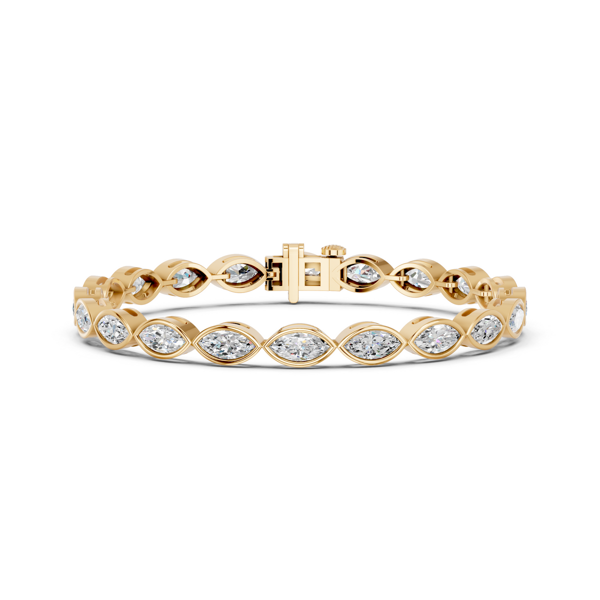 Marquise Lab Diamond E-W Bezel Tennis Bracelet in 14K Yellow Gold – front view