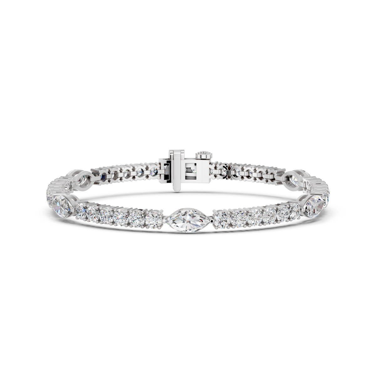 Marquise Lab Diamond Stationed Tennis Bracelet in 14K White Gold – front view