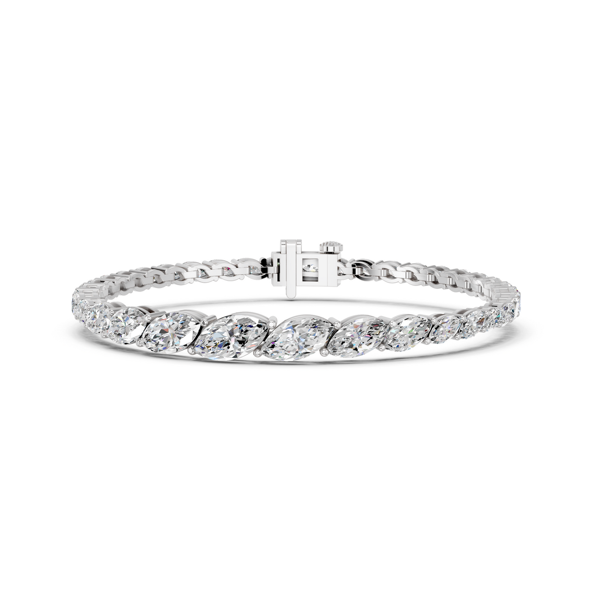 Marquise Lab Diamond Graduating Bracelet in 14K White Gold – front view