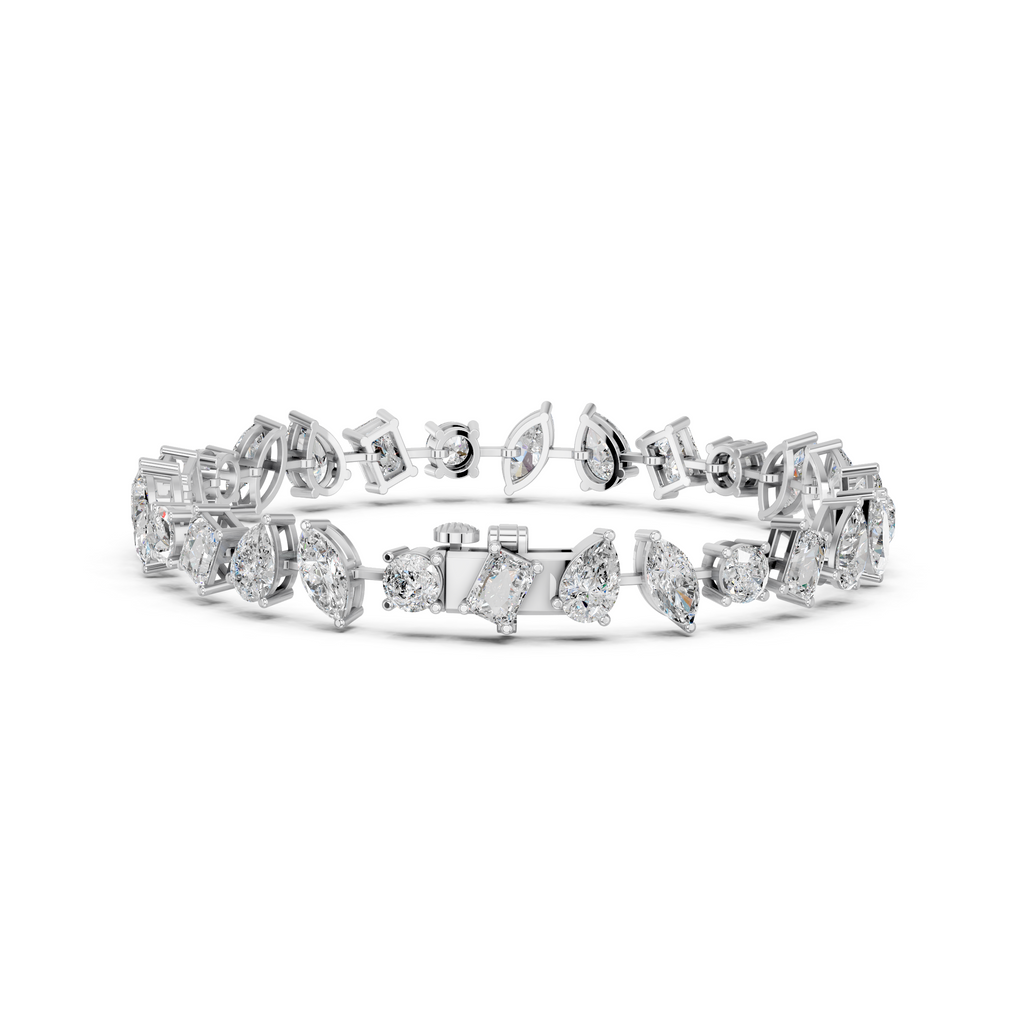 Angled Multi Shapes Lab Diamond Tennis Bracelet in 14K White Gold – back view