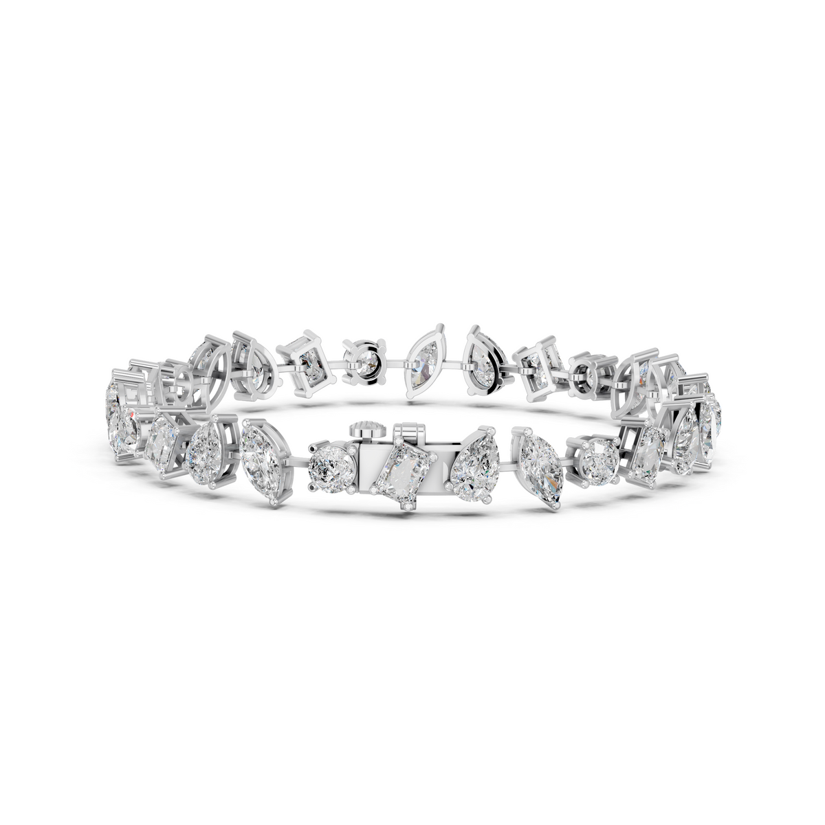 Angled Multi Shapes Lab Diamond Tennis Bracelet in 14K White Gold – back view