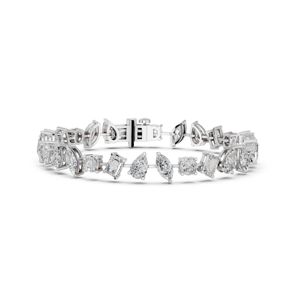 Angled Multi Shapes Lab Diamond Tennis Bracelet in 14K White Gold – front view