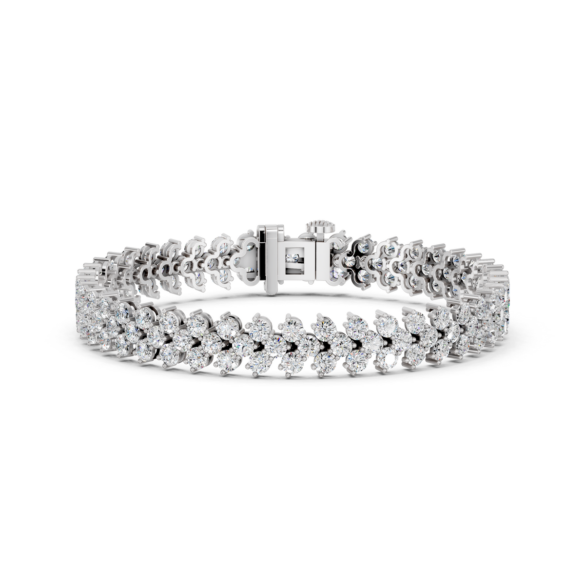 Round Lab Diamond Chevron Tennis Bracelet in 14K White Gold – front view