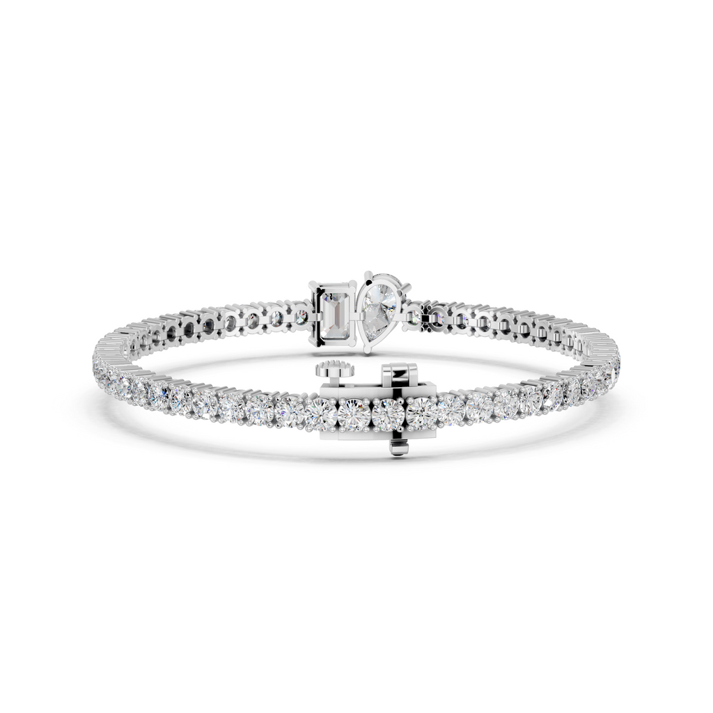 Pear And Emerald Cut Center Stone Lab Diamond Tennis Bracelet in 14K White Gold – back view