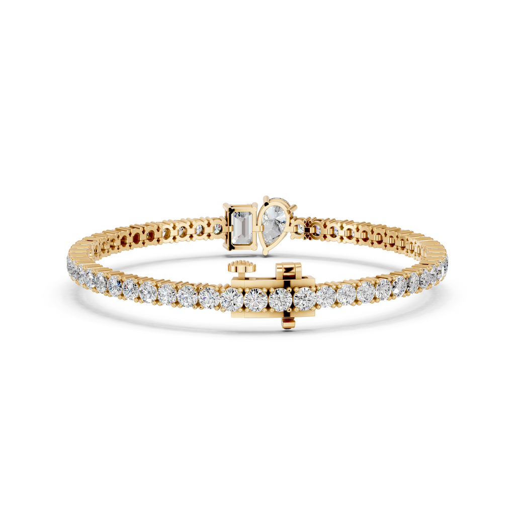 Pear And Emerald Cut Center Stone Lab Diamond Tennis Bracelet in 14K Yellow Gold – back view